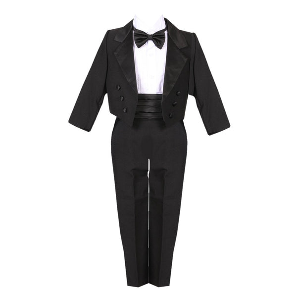 Little Boys Black 5 Piece Vest Jacket Pants Special Occasion Tuxedo Suit 2-7 - SophiasStyle.com